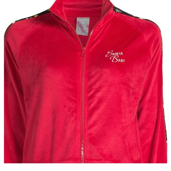 Red plush cozy velour sequin metallic embroidered jacket‎ joggers set size Small - Picture 10 of 13